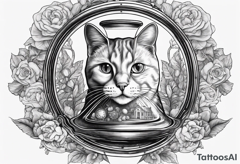 Brain in sagittal section and coguar cat face inside hourglass. Brain in lower level, coguar in an upper level tattoo idea