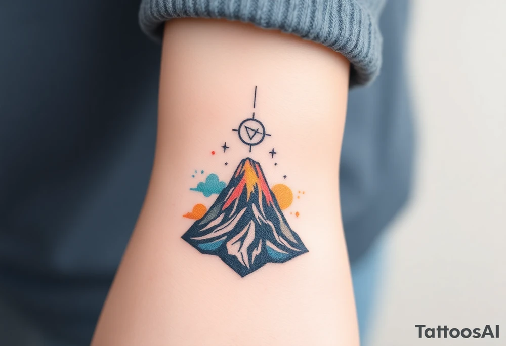Geometric Volcano incorporating Capricornus star constellation tattoo idea