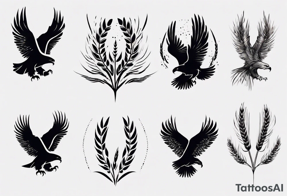 mountains wheat eagle tattoo idea