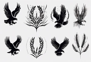 mountains wheat eagle tattoo idea