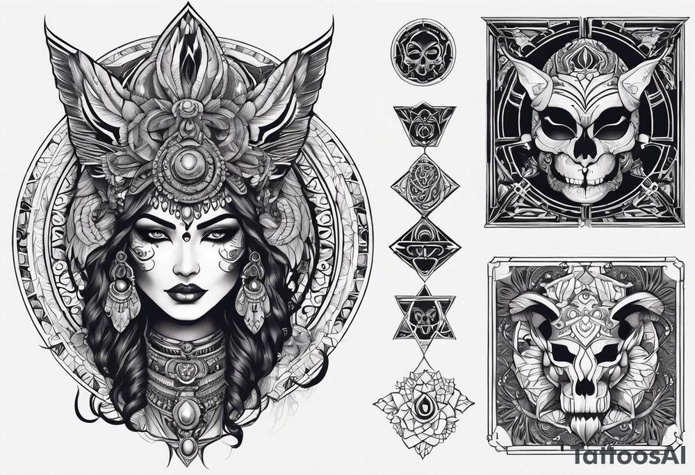 kali ma, alien goddess, valkrye, aries, pirate, divine feminine, zenza resonance, pachamama, lotus azul, blank panther, eagle, skull, 5D, nueva gaya, dna 12 tattoo idea