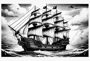 Queen Anne's Revenge pirate ship with captain Blackbeard tattoo idea
