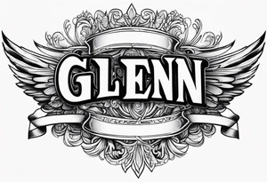 The word Glenn on a banner with angel Wings tattoo idea