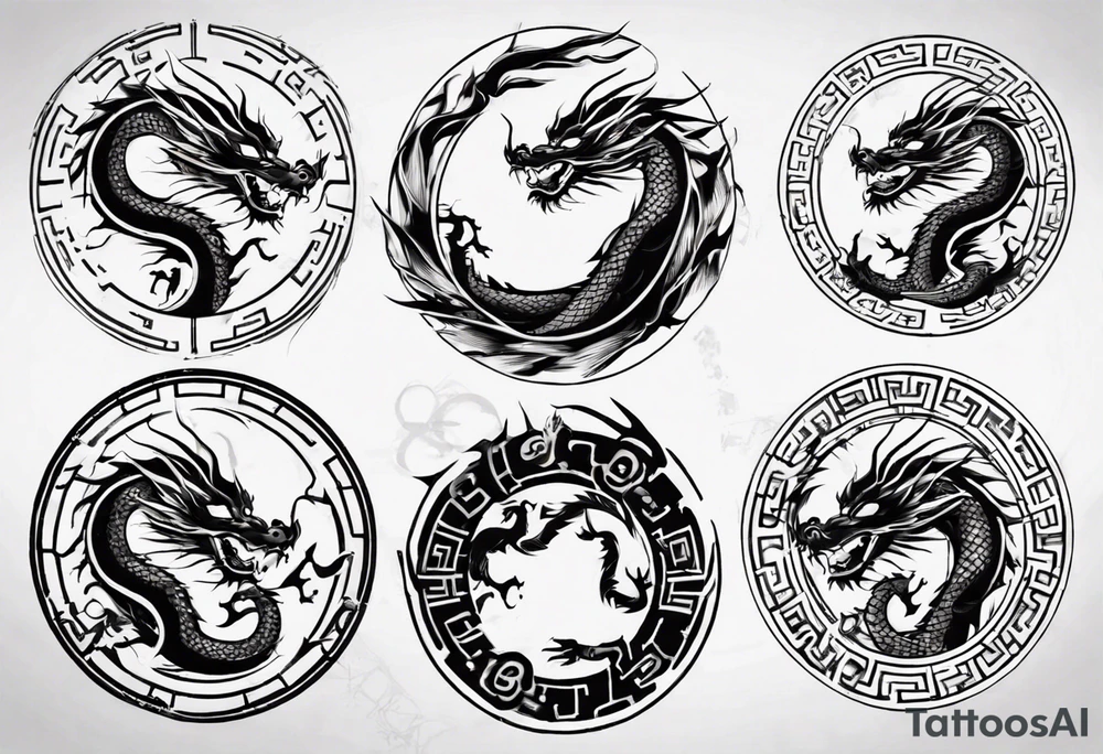Chinese dragon in a circular shape with "02.03" written on its skin tattoo idea