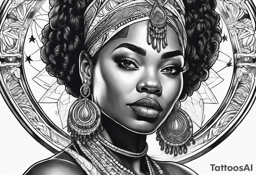 Powerful, black women, astrology, spiritual tattoo idea