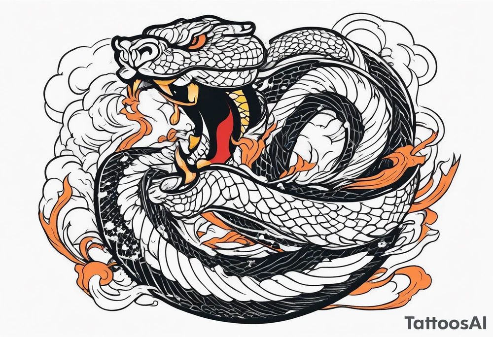 World serpent fighting in a typhoon tattoo idea