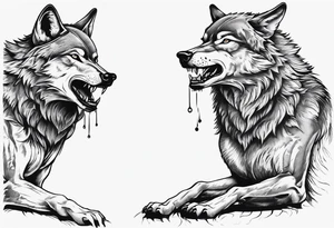 two wolves with their mouths closed and dancing on their hind legs. tattoo idea