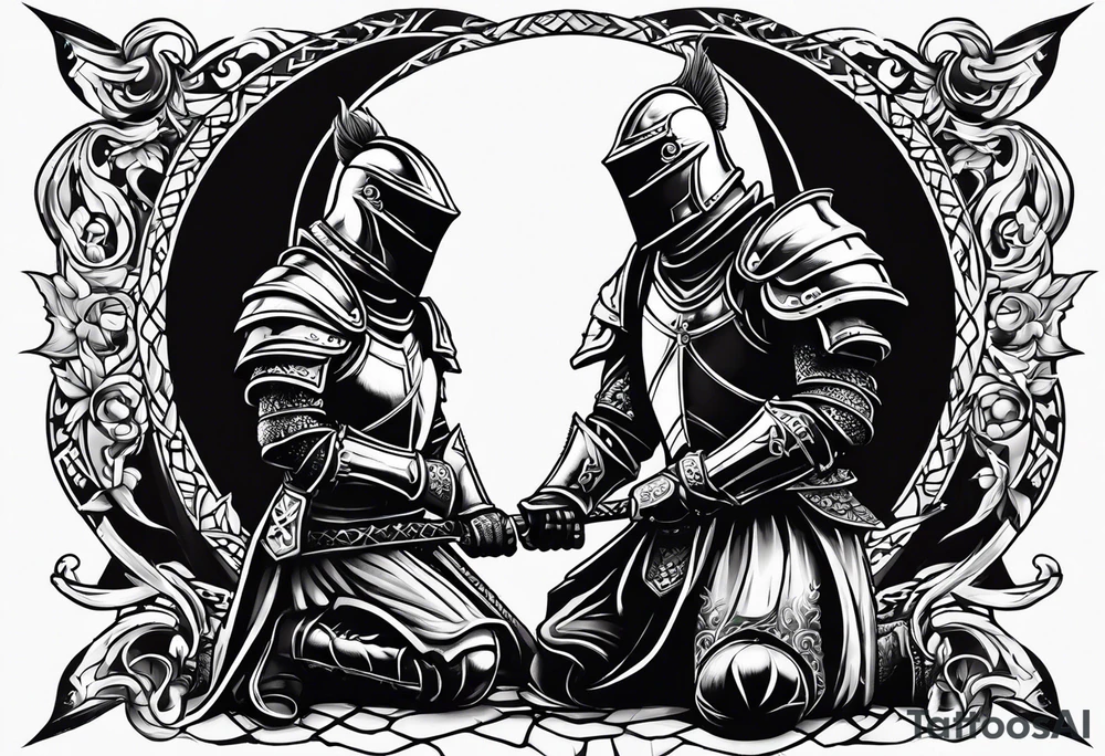 knight kneeling down, lamps above tattoo idea