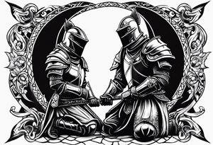 knight kneeling down, lamps above tattoo idea