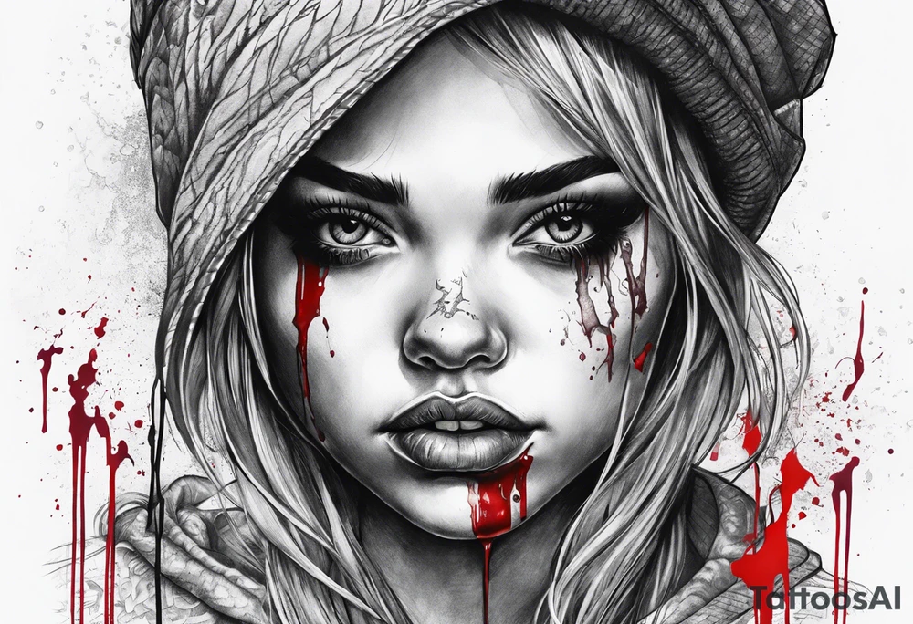 Scary girl with blood tattoo idea