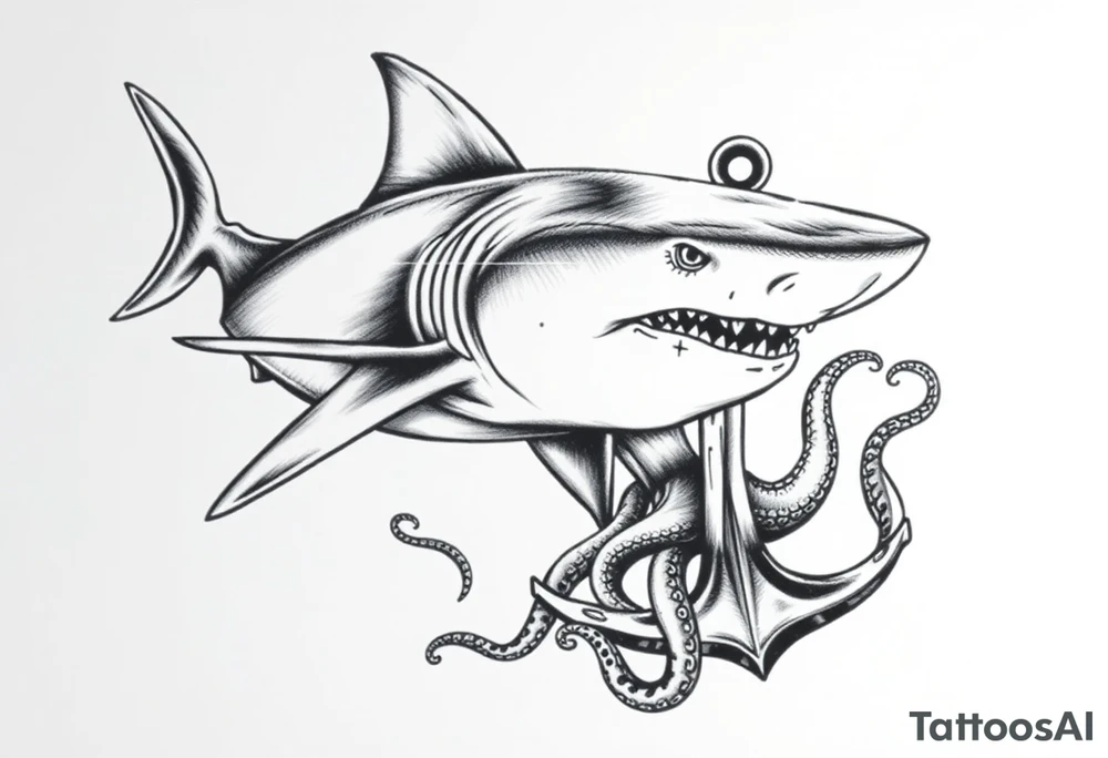 Hammerhead shark,anchor,octopus. tattoo idea