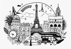 paris tattoo with travel symbols tattoo idea