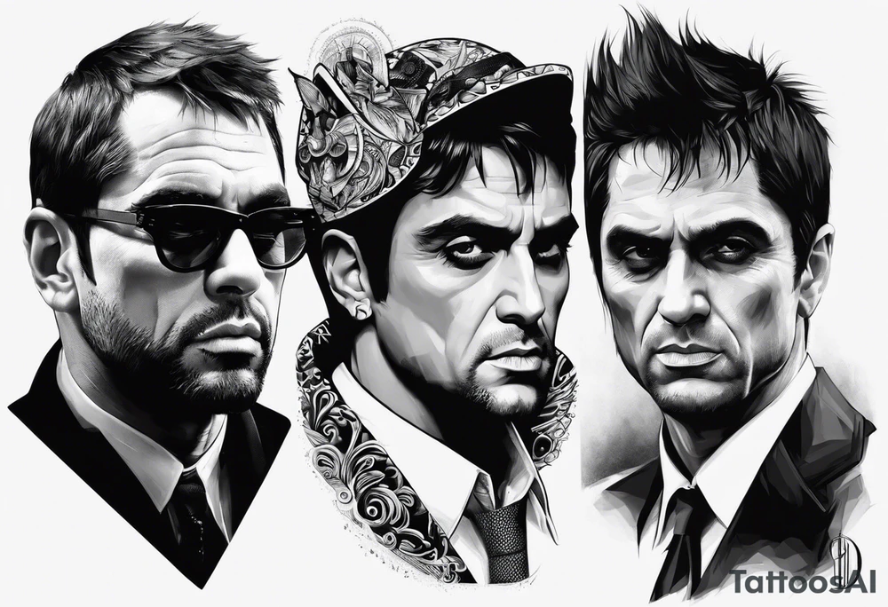 scarface sleeve tattoo for men
The world is yours and demons around it tattoo idea