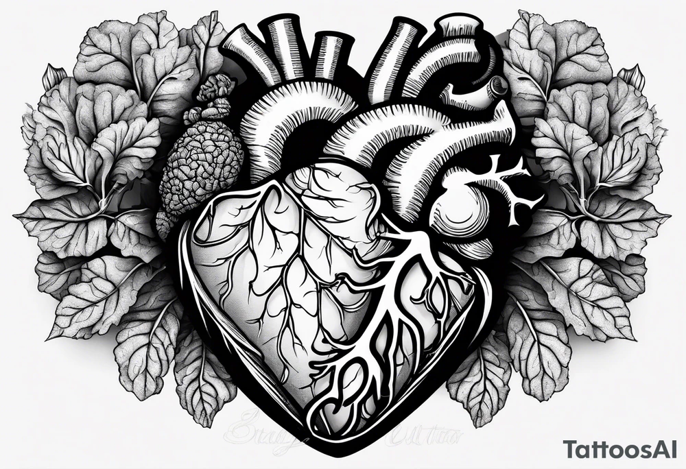 Manly Human heart intertwined with cabbage leaves and word survivor tattoo idea