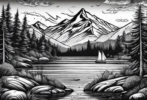 fishing lure mountains tattoo idea