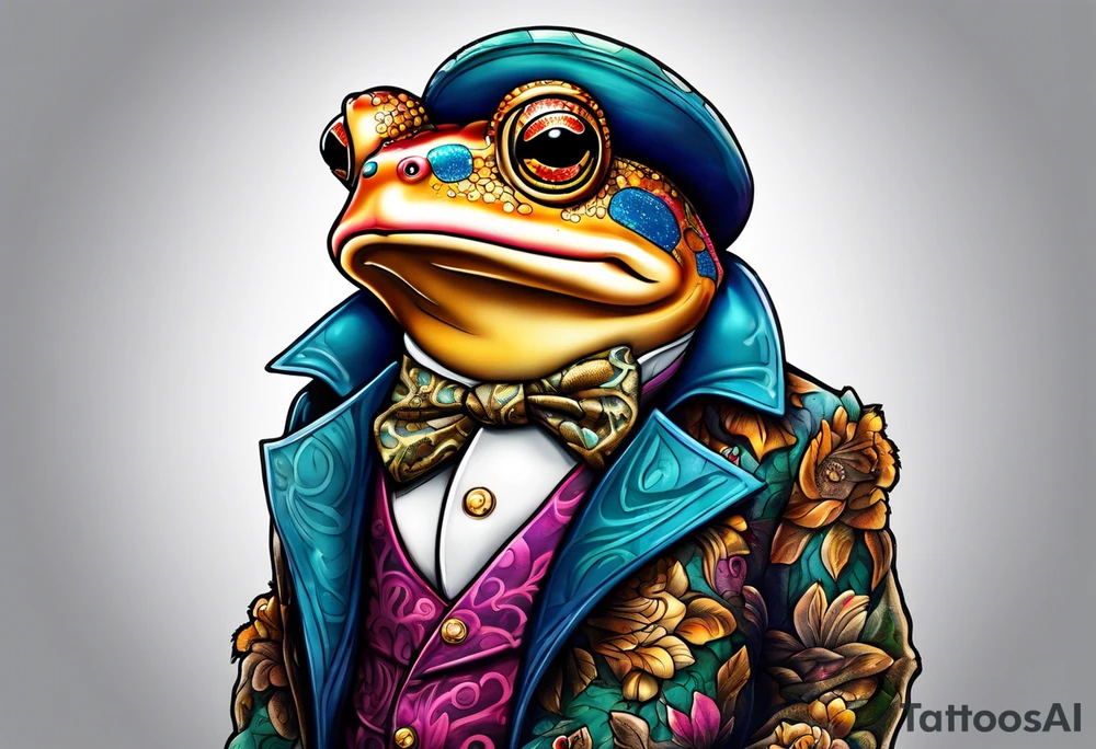 Toad wearing pimp fur coat no shirt tattoo idea