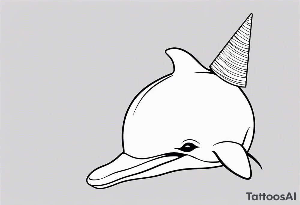 One dolphin wearing a party hat. Small design. tattoo idea One dolphin wearing a party hat. Small design. tattoo idea