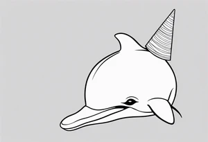 One dolphin wearing a party hat. Small design. tattoo idea