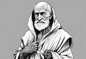 old man in cloak wrestling with a skeleton tattoo idea