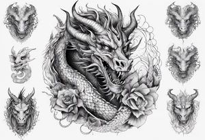 dragon with horns, mane, scales all over the body tattoo idea