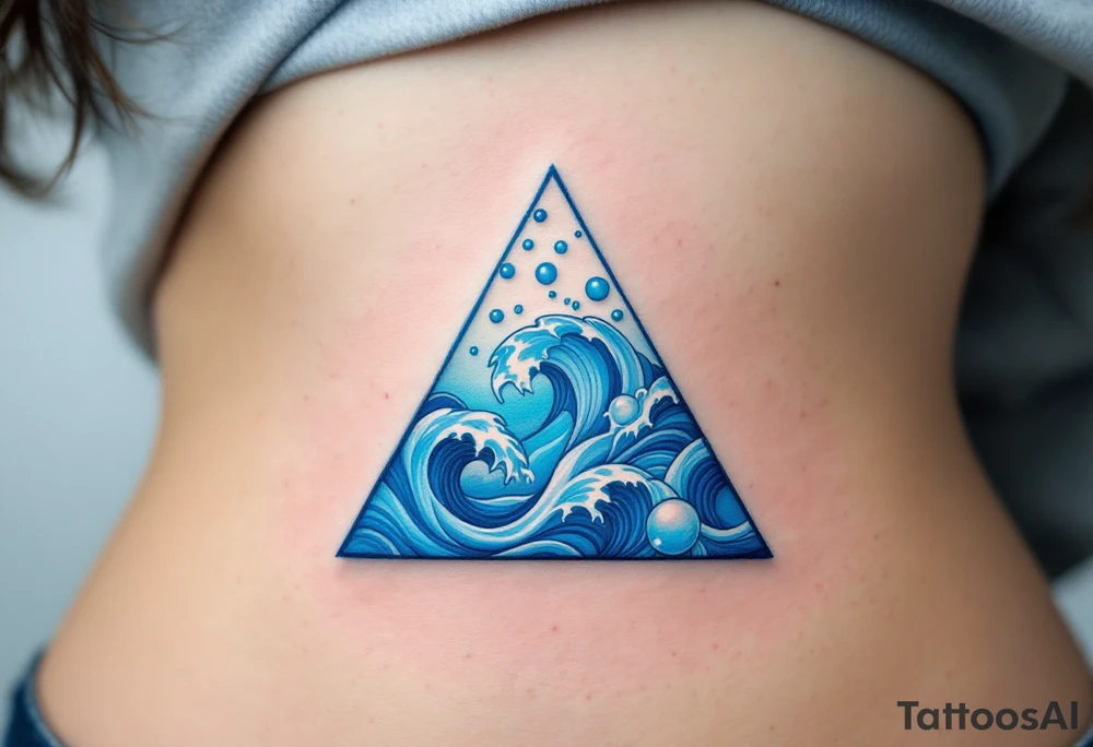 A blue triangle filled with waves and bubbles, symbolizing the element of water and emotion. tattoo idea