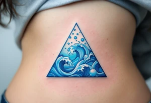 A blue triangle filled with waves and bubbles, symbolizing the element of water and emotion. tattoo idea
