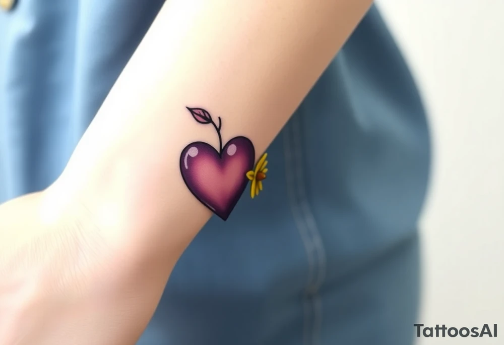 simple with Purple Hearts with yellow daisy. tattoo idea