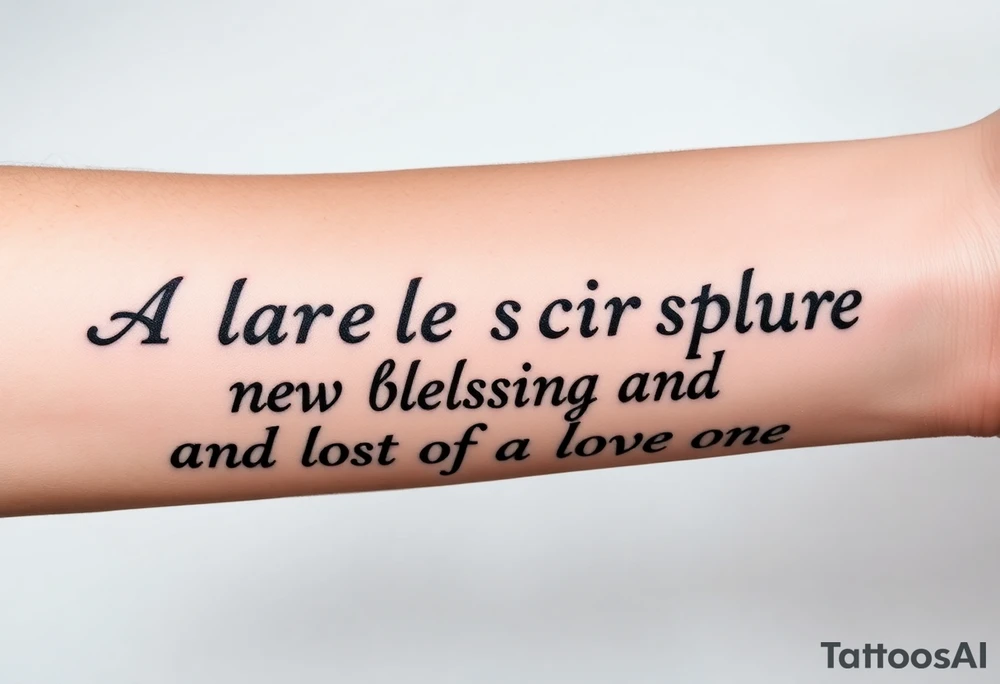 A large burning scroll of a bible scripture about new blessing and lost of a love one tattoo idea