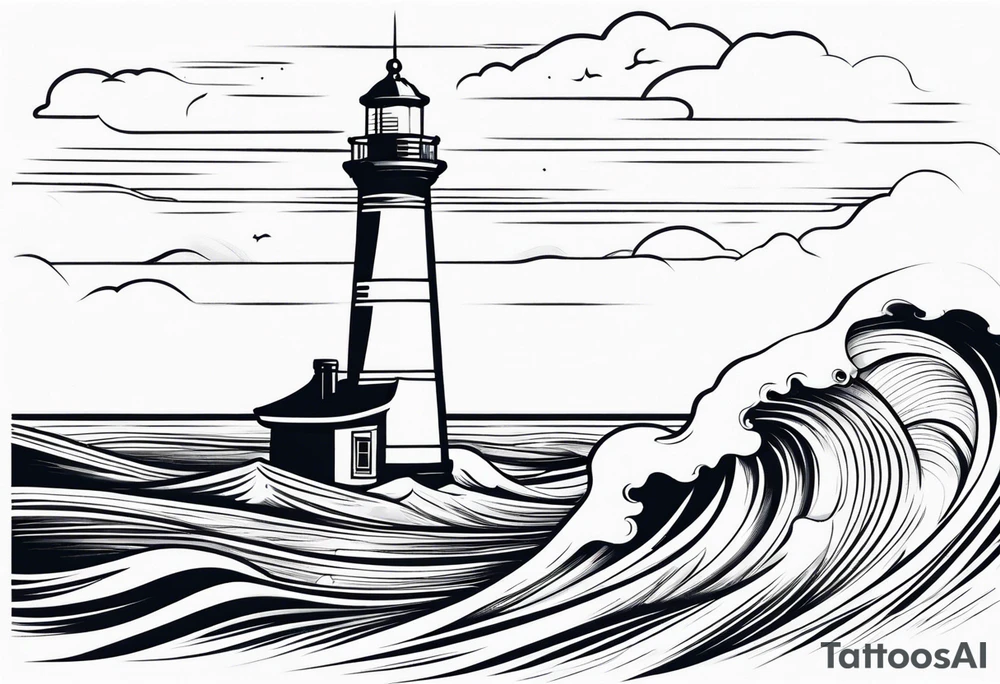 Lighthouse with waves tattoo idea