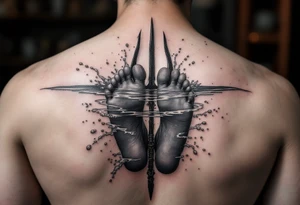 barefeet behind trident with water tattoo idea
