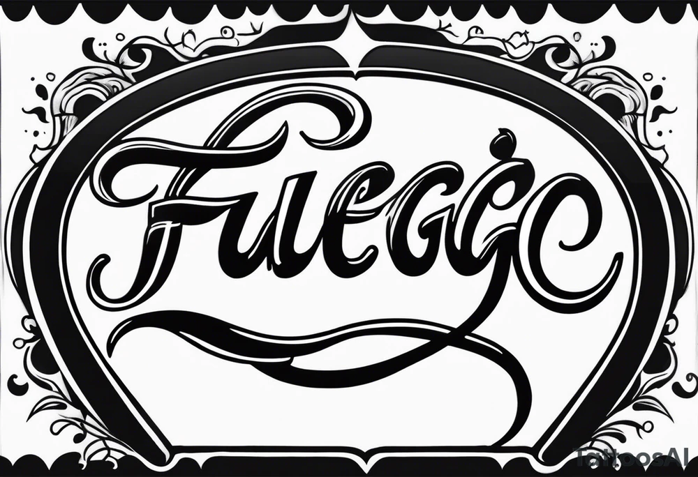 The word “fuego” in cursive inside fire and fades out tattoo idea