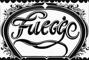The word “fuego” in cursive inside fire and fades out tattoo idea