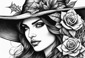 Witch hat
Black flowers 
Thorns tattoo idea