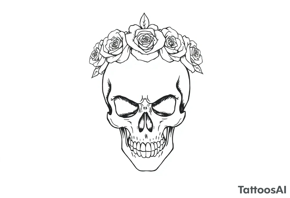 skull with crown of roses tattoo idea