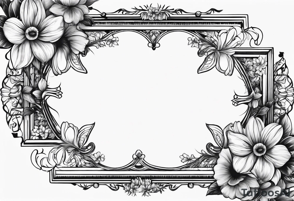 simple Round boarder completely empty inside the boarder 
surrounded by flowers tattoo idea