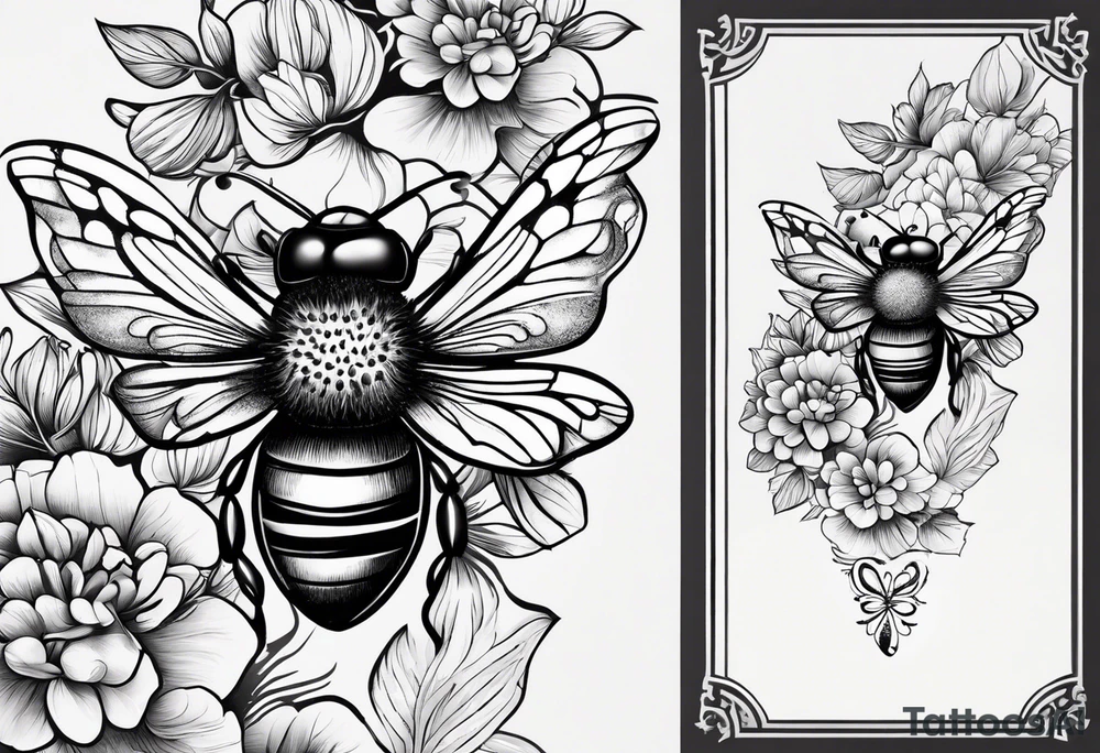Small tattoo. There’s a hydrangea and a bee but they are not touching. Make the bee smaller than the hydrangea and have the bee off to the side. tattoo idea