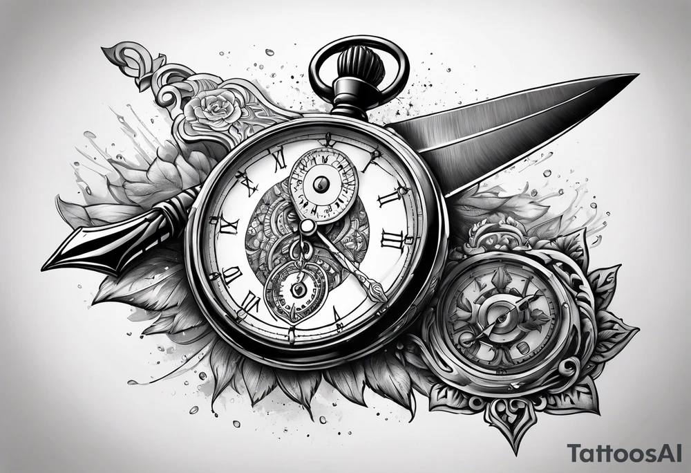 Stopwatch hanging from  a sword tattoo idea