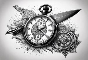 Stopwatch hanging from  a sword tattoo idea