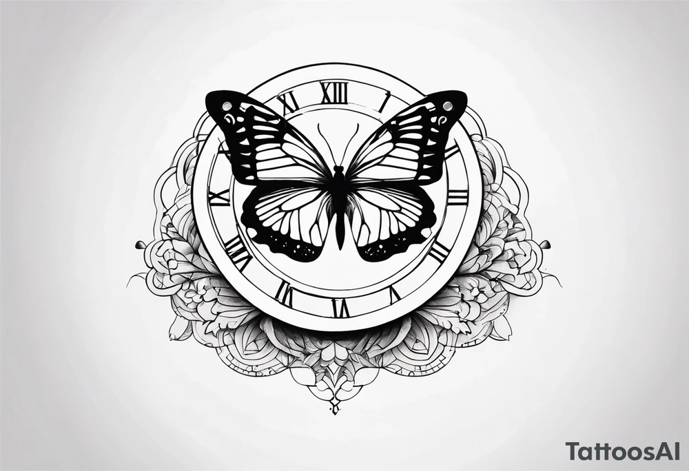 Butterfly and clock tattoo idea