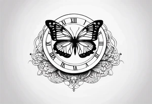 Butterfly and clock tattoo idea