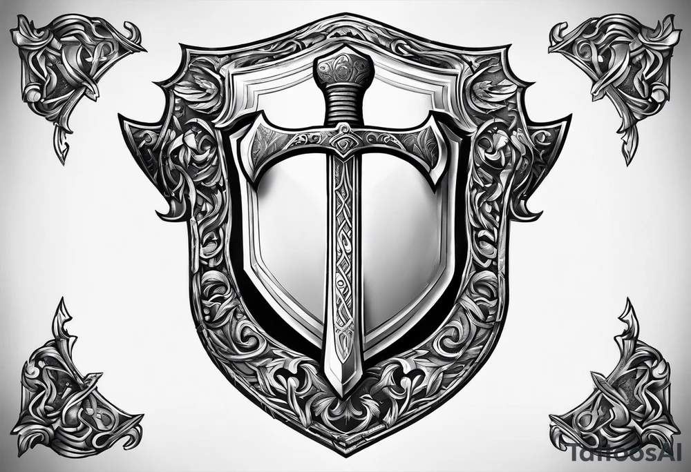 Valhalla sword shield axe mist tattoo idea
