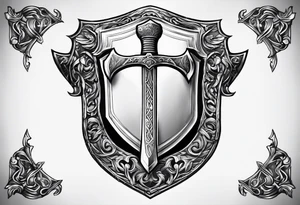 Valhalla sword shield axe mist tattoo idea