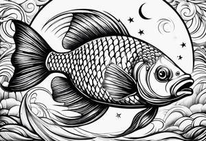Fish with water ripples and moon tattoo idea
