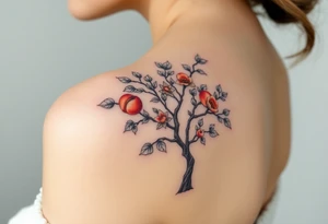 Full tree with peaches leaves, and flowers on it tattoo idea