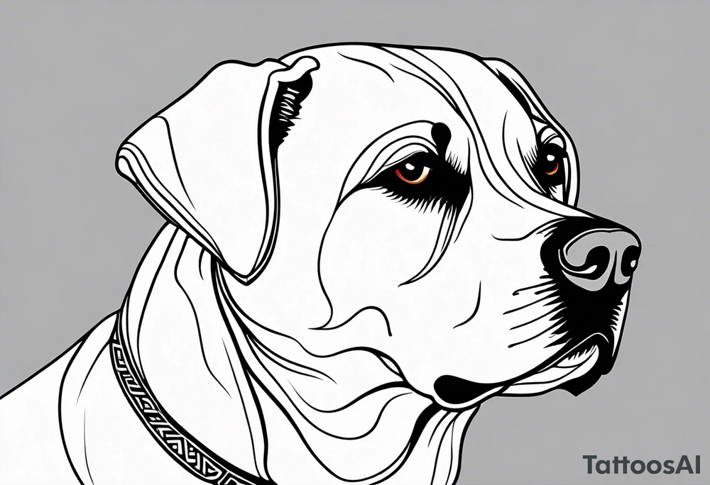 A one-line drawing of the contour of a chinese dog's head. tattoo idea