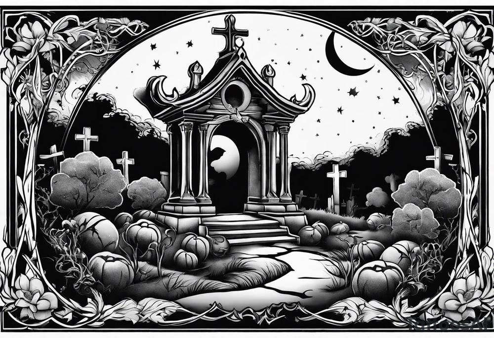 graveyard with moon tattoo idea