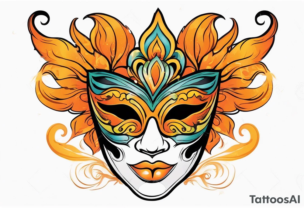 Male masquerade mask with orange smoke tattoo idea