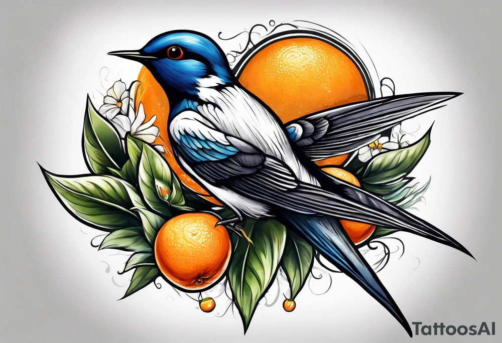 swallow holding an orange blossom tattoo idea