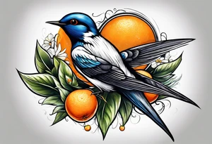 swallow holding an orange blossom tattoo idea