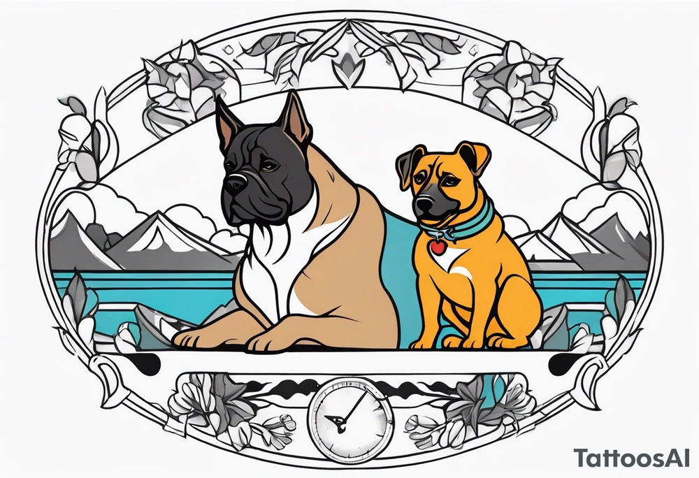Simple colored tattoo with elements linked to bodybuilding dogs travel and freedom tattoo idea